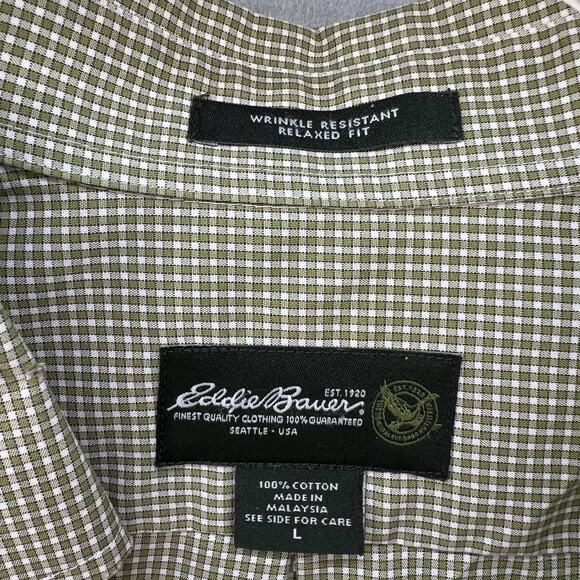 Eddie Bauer Shirt Men's Size Large Plaid Green Button Down Relaxed - Picture 3 of 11